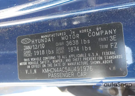 2010 Hyundai Accent Gls из США, поврежденный, VIN KMHCN4AC5AU491976